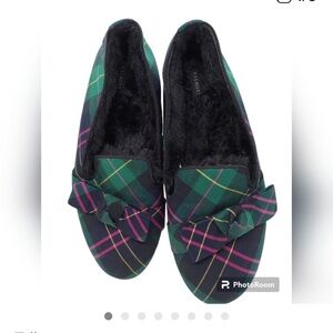 Talbots Fireside Bow Plaid Slippers Women's Size 10